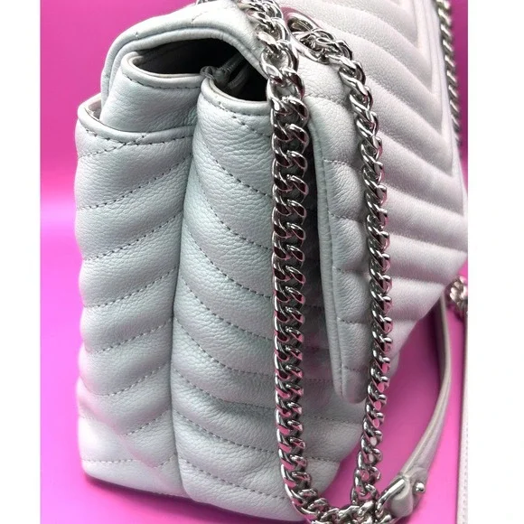 Rebecca Minkoff Edie Flap Shoulder Bag Perla Quilted Leather Silver Hardware - Picture 2 of 14